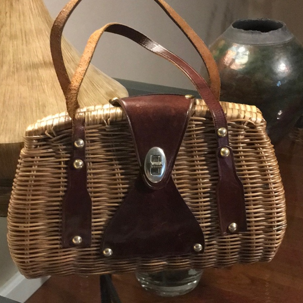 Vintage straw leather satchel